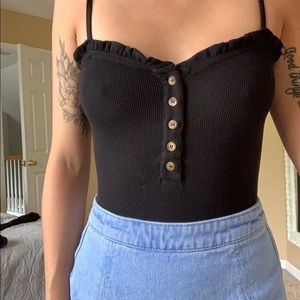 Ruffle top black bodysuit